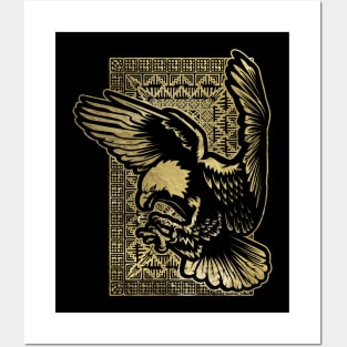 Vintage gold Eagle on tribal texture Posters and Art
